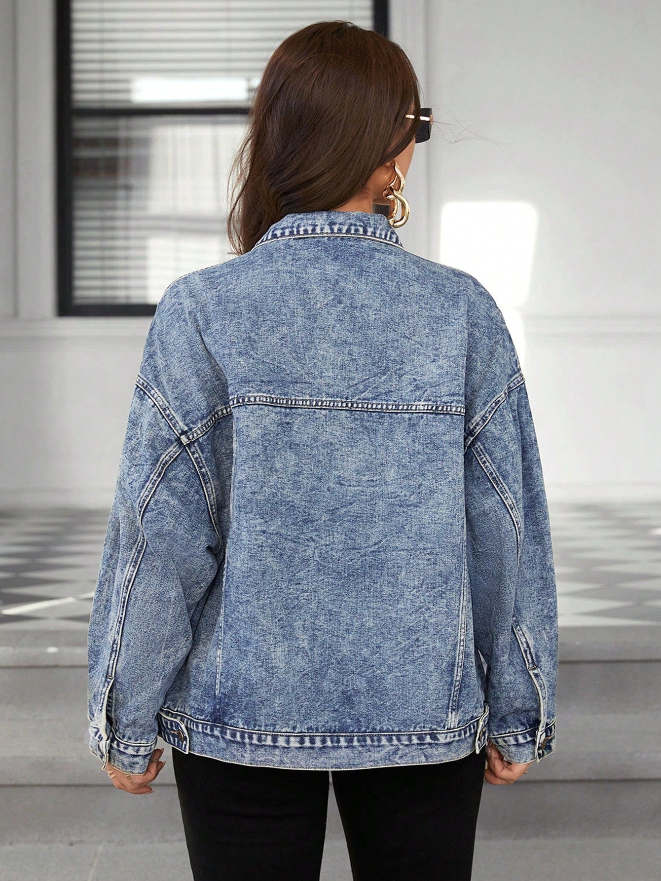 SHEIN Essence Fashionable Loose-Fit American Style Women Denim Jacket