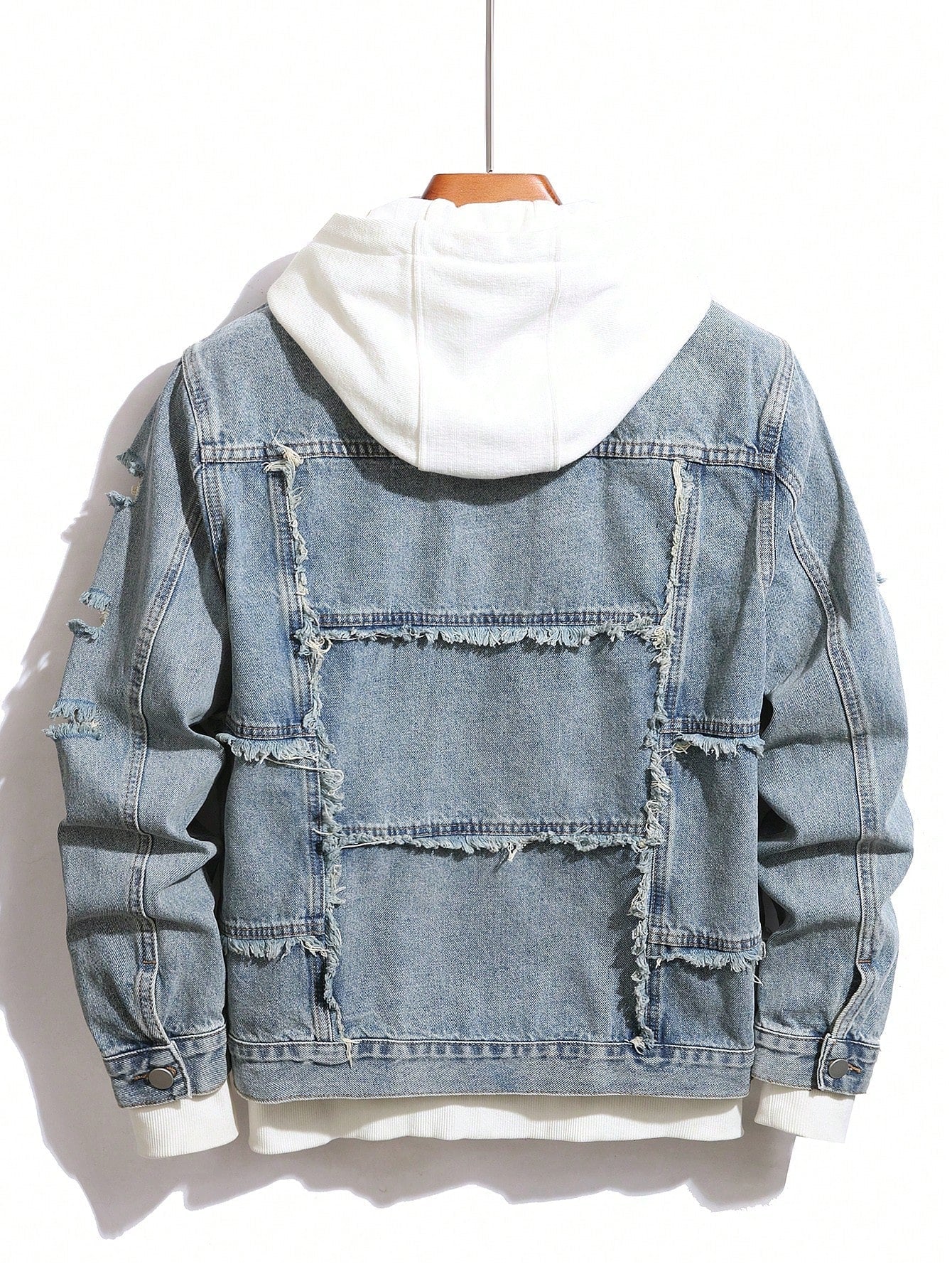 Manfinity Homme Men's Autumn Ripped Single-Breasted Utility Pocket Casual Denim Jacket