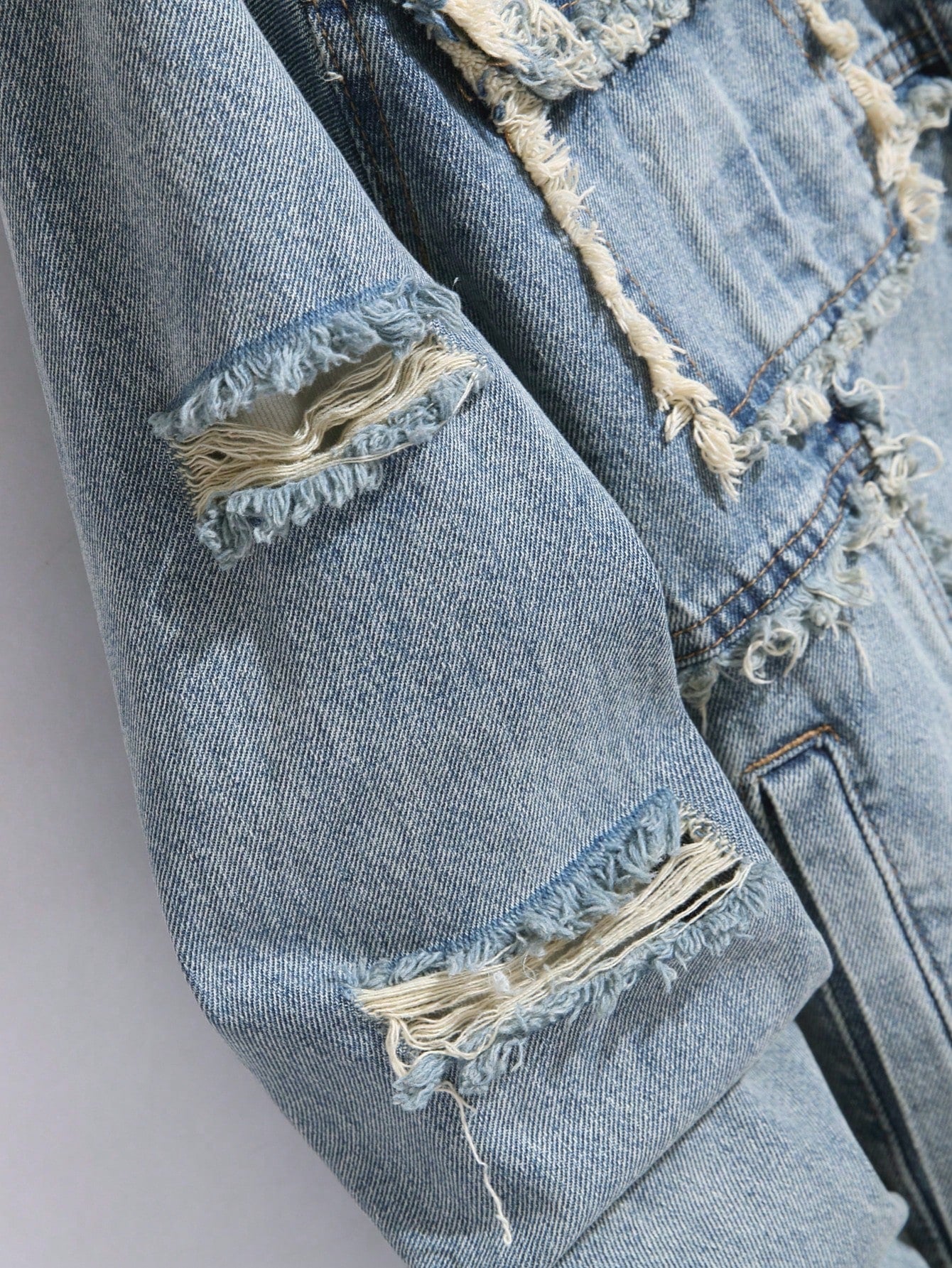 Manfinity Homme Men's Autumn Ripped Single-Breasted Utility Pocket Casual Denim Jacket