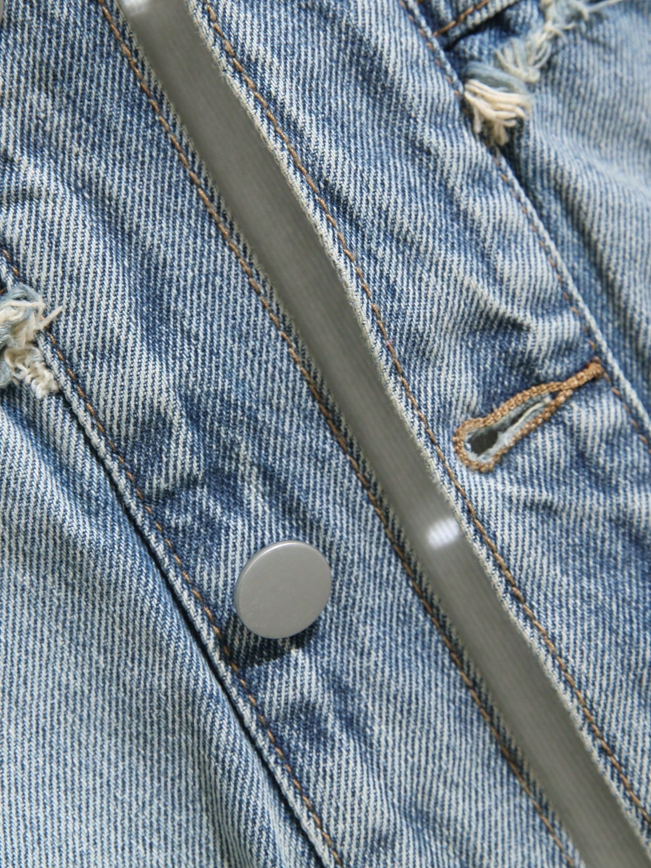 Manfinity Homme Men's Autumn Ripped Single-Breasted Utility Pocket Casual Denim Jacket