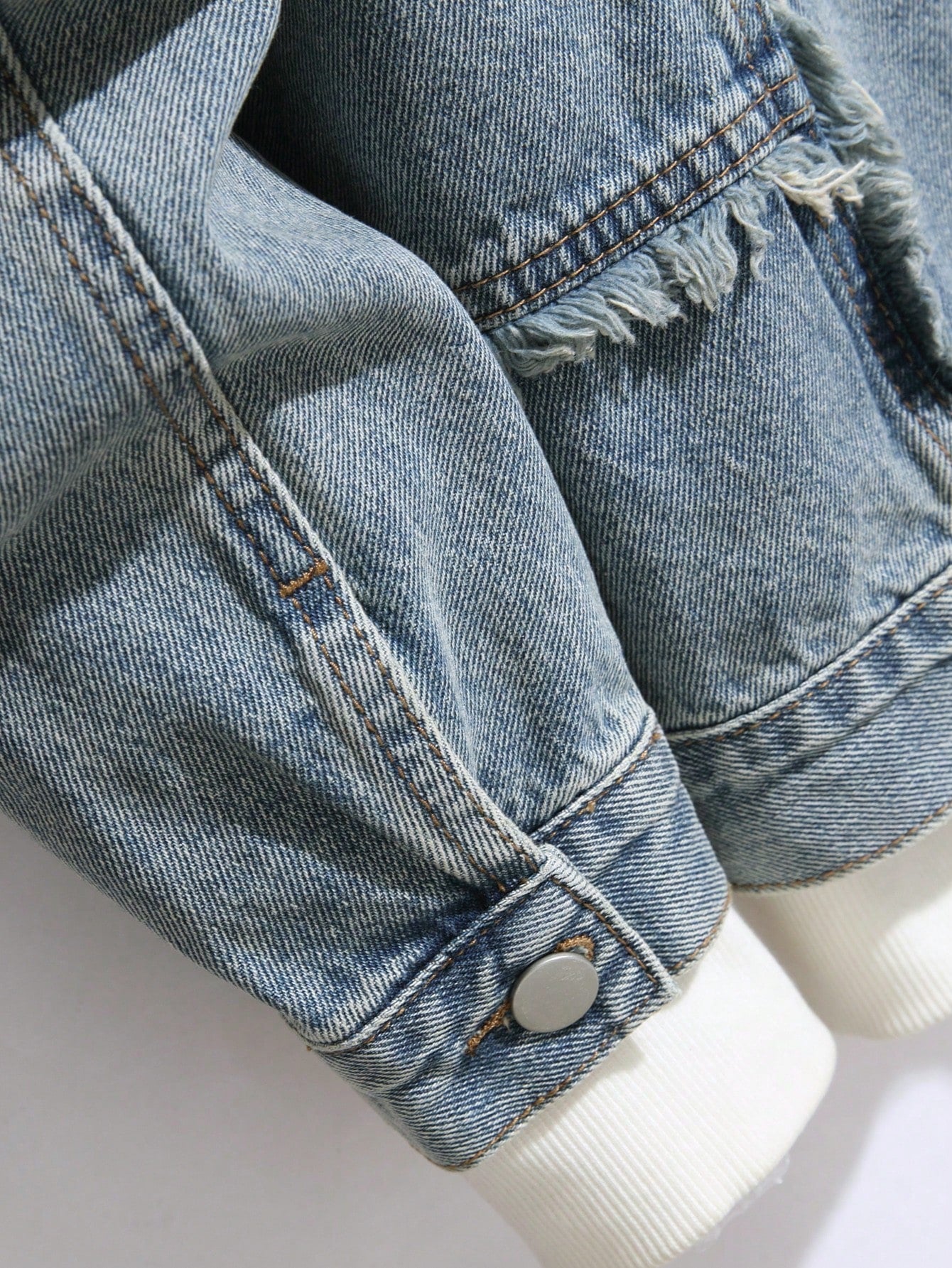Manfinity Homme Men's Autumn Ripped Single-Breasted Utility Pocket Casual Denim Jacket