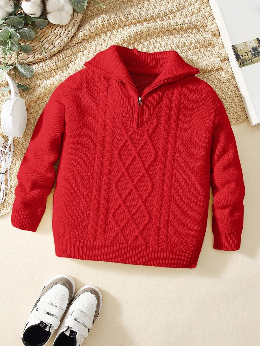 Tween Boys' Casual Turndown Collar Half-Zip Up Long Sleeve Knitted Sweater Fall Winter
