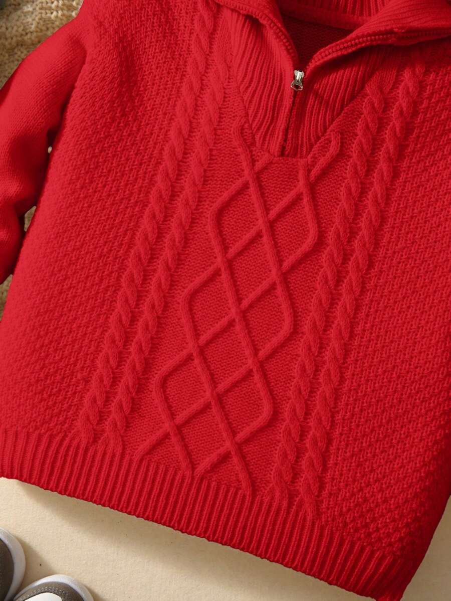 Tween Boys' Casual Turndown Collar Half-Zip Up Long Sleeve Knitted Sweater Fall Winter