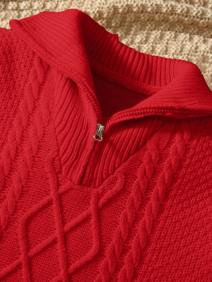 Tween Boys' Casual Turndown Collar Half-Zip Up Long Sleeve Knitted Sweater Fall Winter