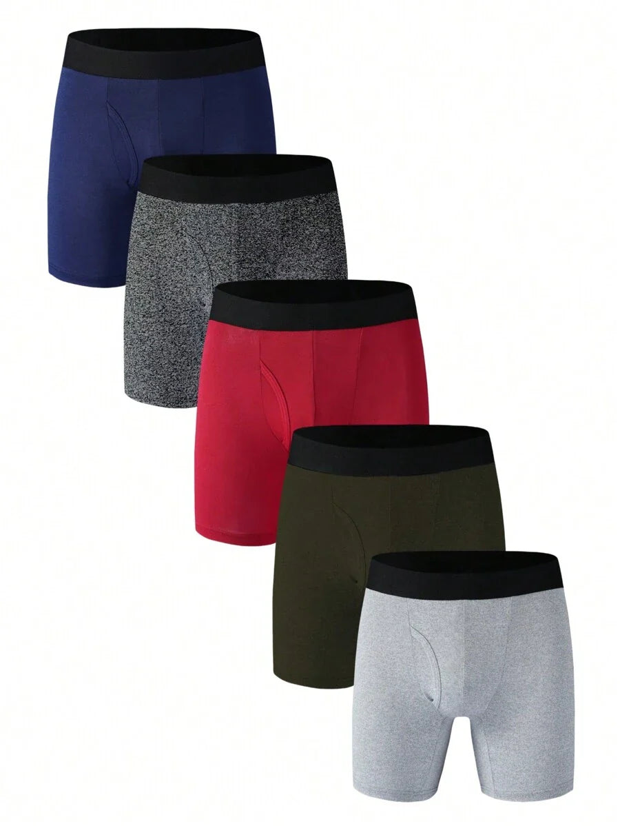 Solid Color Men's Four-Corner Open Fly Underwear (Pack Of 5)