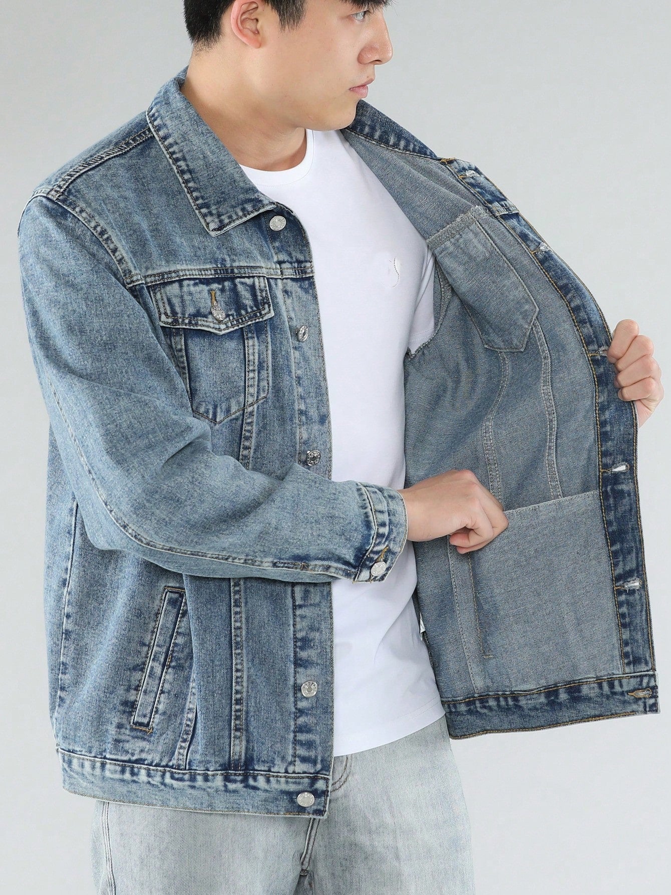 Thick Denim Jacket, Gothic Men's Casual Denim Top, Street Style, Autumn/Spring