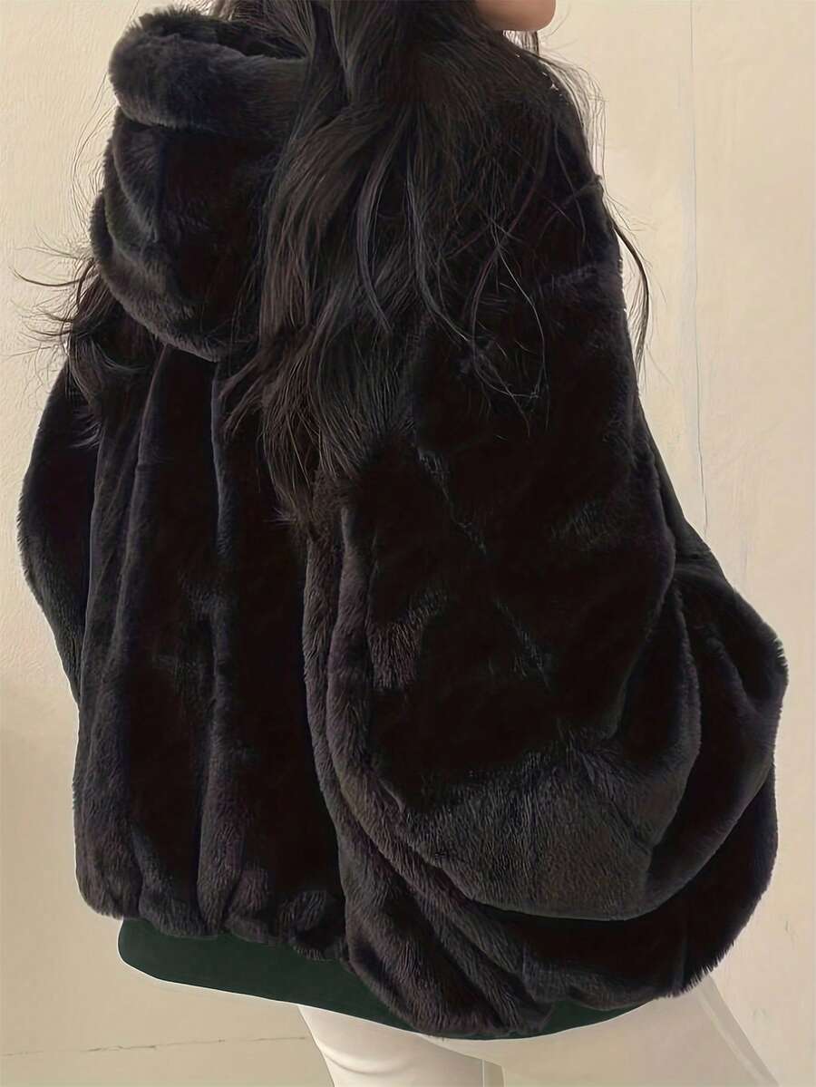 Women's Oversized Hooded Parka With Faux Fur Collar, Slimming Silhouette, Dual-Sided Wear, Daily Street Style, Short Jacket For Autumn/Winter