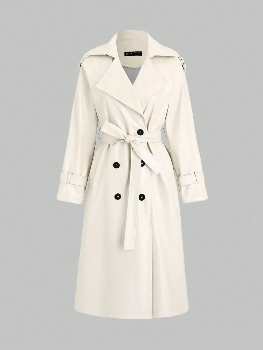 Lunelith  Lunessa Women's Fashionable Double-Breasted PU Trench Coat, Autumn