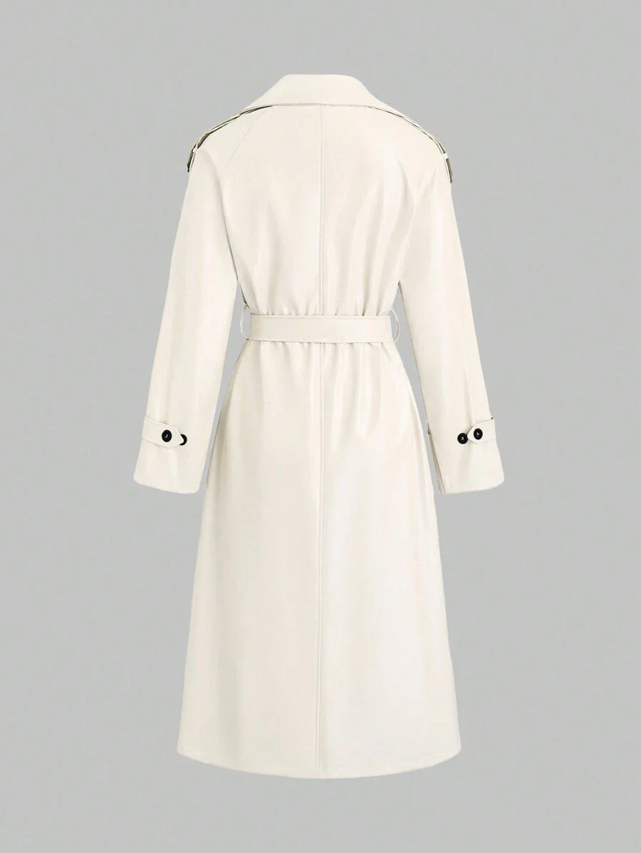 Lunelith  Lunessa Women's Fashionable Double-Breasted PU Trench Coat, Autumn