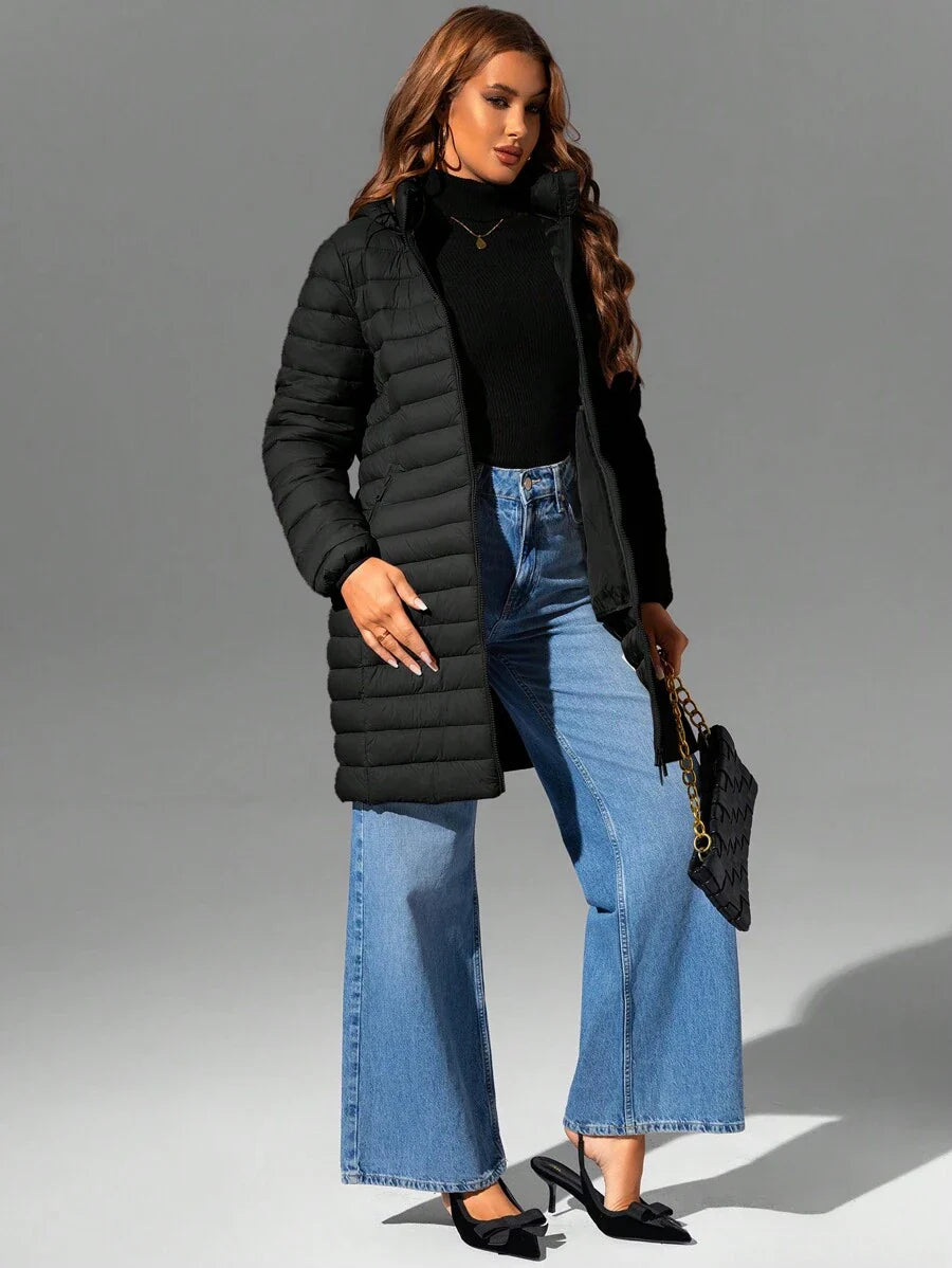 Risissida Women's Casual Hooded Windbreaker With Pockets, Padded Jacket Is Lightweight And Suitable For Everyday Wear