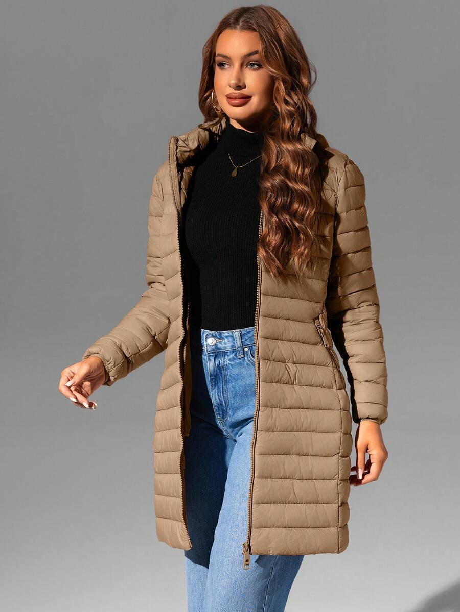Risissida Women's Casual Hooded Windbreaker With Pockets, Padded Jacket Is Lightweight And Suitable For Everyday Wear