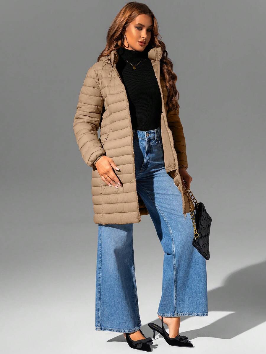 Risissida Women's Casual Hooded Windbreaker With Pockets, Padded Jacket Is Lightweight And Suitable For Everyday Wear