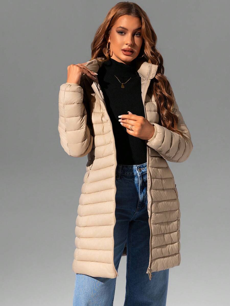 Risissida Women's Casual Hooded Windbreaker With Pockets, Padded Jacket Is Lightweight And Suitable For Everyday Wear