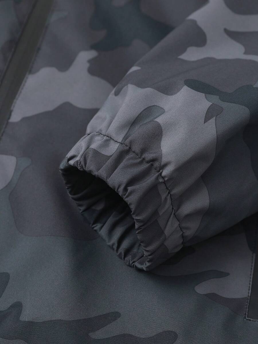Men's Casual Water-Resistant Windproof Jacket With Letter Print, Versatile Camo Style For Outdoor Activities, Fashion Casual Wear For All Seasons, Fall