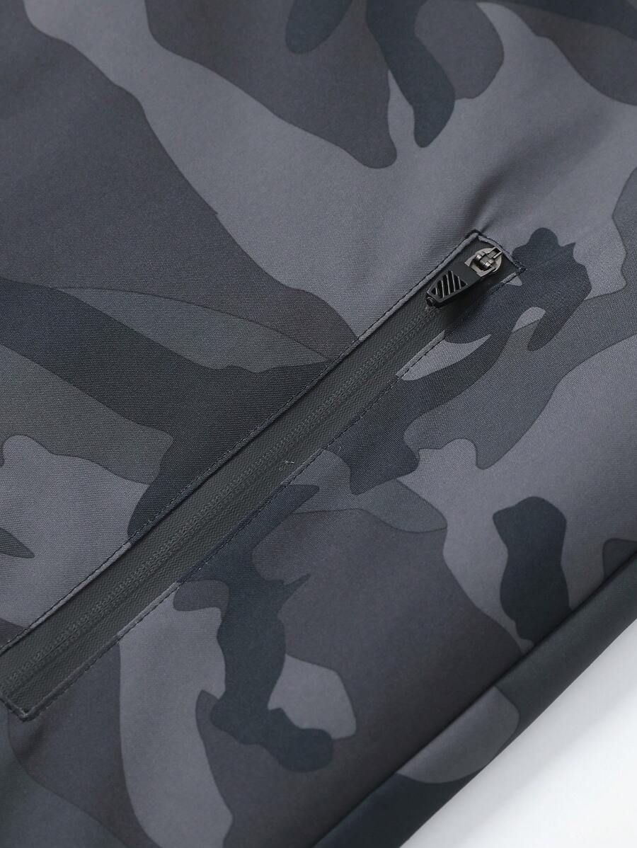 Men's Casual Water-Resistant Windproof Jacket With Letter Print, Versatile Camo Style For Outdoor Activities, Fashion Casual Wear For All Seasons, Fall