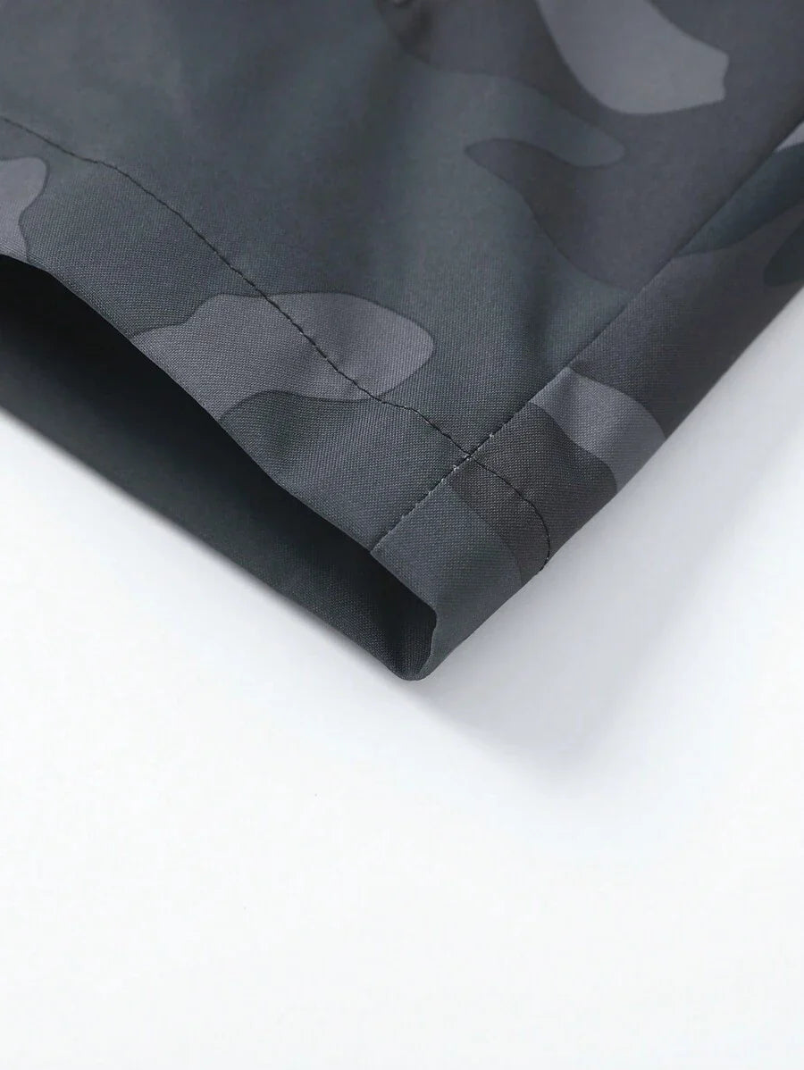 Men's Casual Water-Resistant Windproof Jacket With Letter Print, Versatile Camo Style For Outdoor Activities, Fashion Casual Wear For All Seasons, Fall