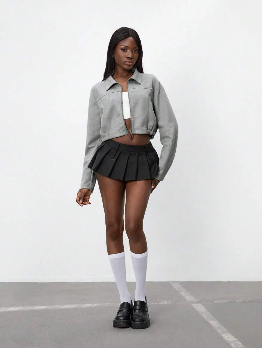 StreetHx Halloween Cropped Leather Zipper Jacket, Suitable For Autumn And Winter