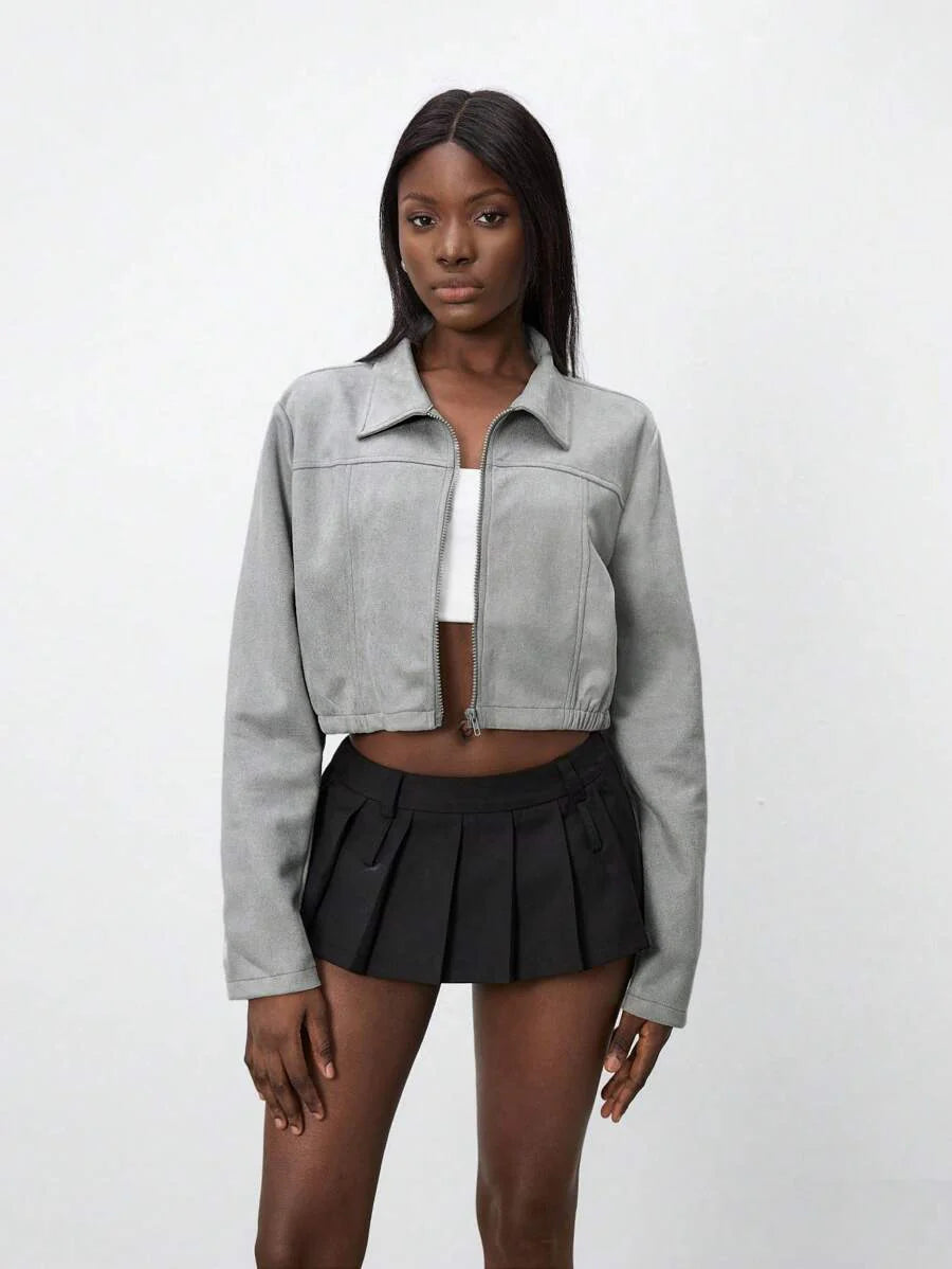 StreetHx Halloween Cropped Leather Zipper Jacket, Suitable For Autumn And Winter