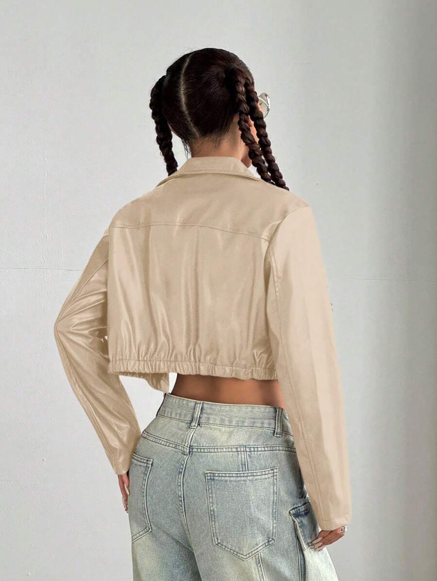 StreetHx Halloween Cropped Leather Zipper Jacket, Suitable For Autumn And Winter