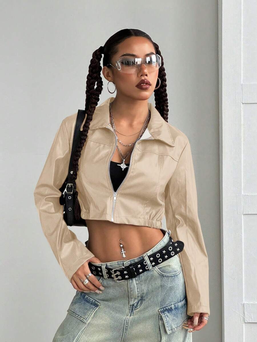 StreetHx Halloween Cropped Leather Zipper Jacket, Suitable For Autumn And Winter