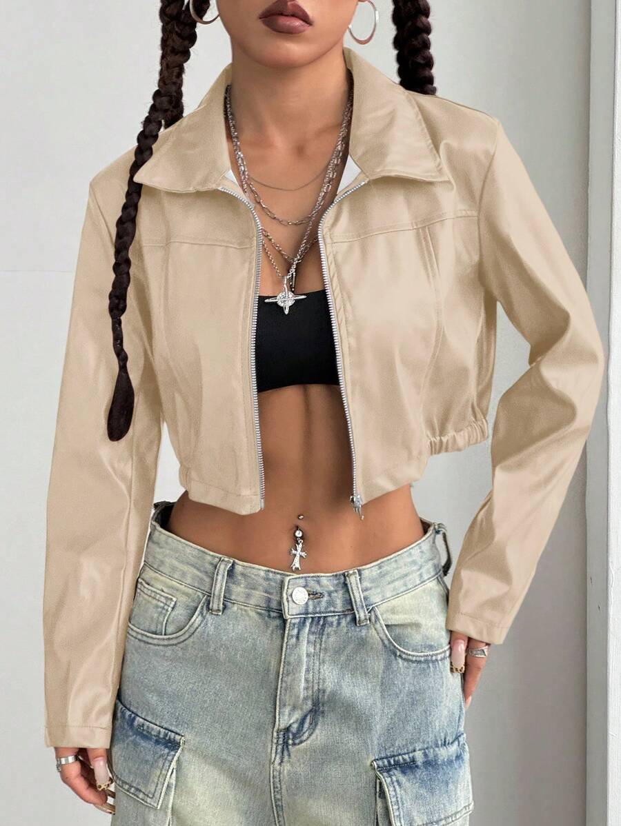 StreetHx Halloween Cropped Leather Zipper Jacket, Suitable For Autumn And Winter