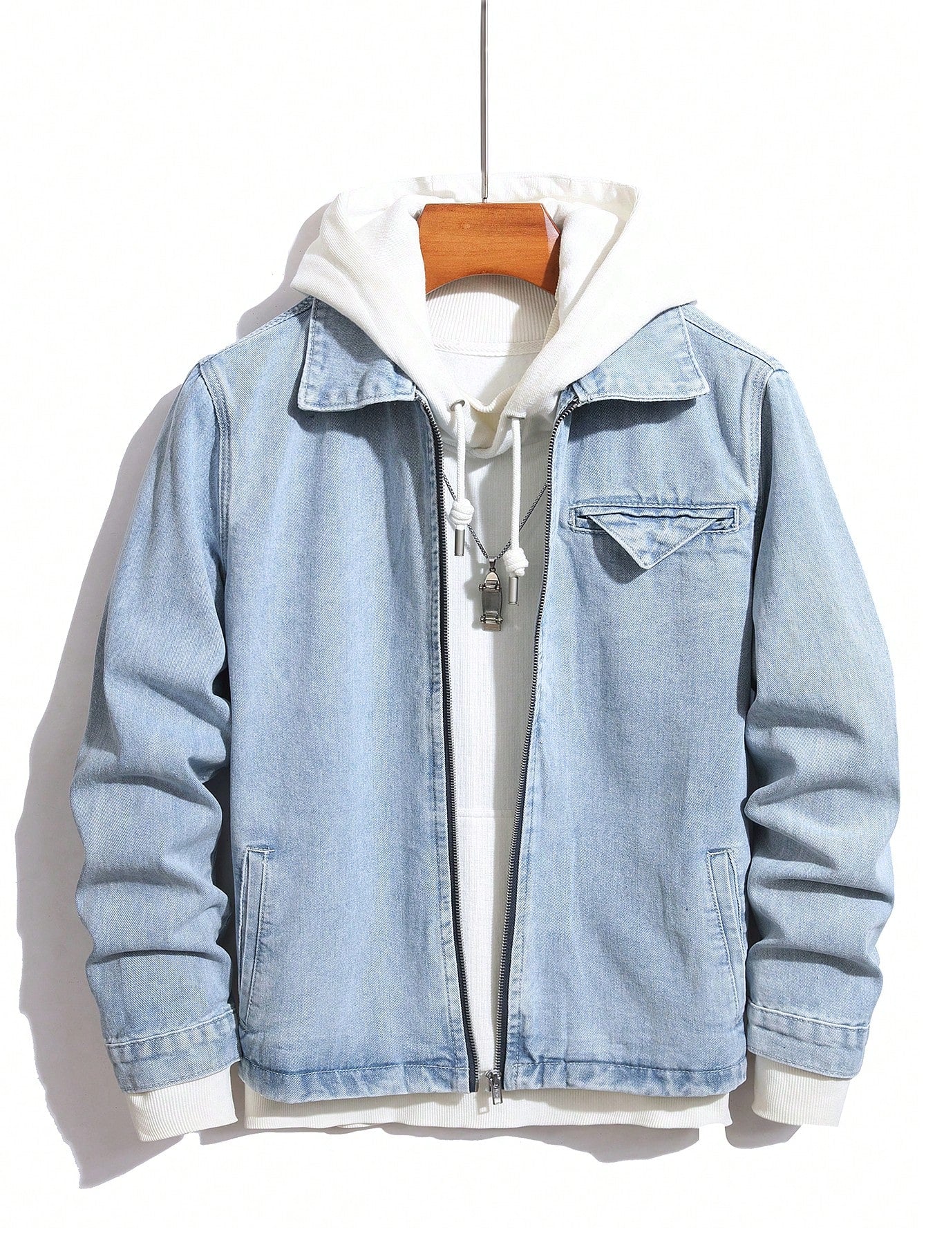 Manfinity Homme Men's Casual Washed Denim Jacket, Spring/Autumn