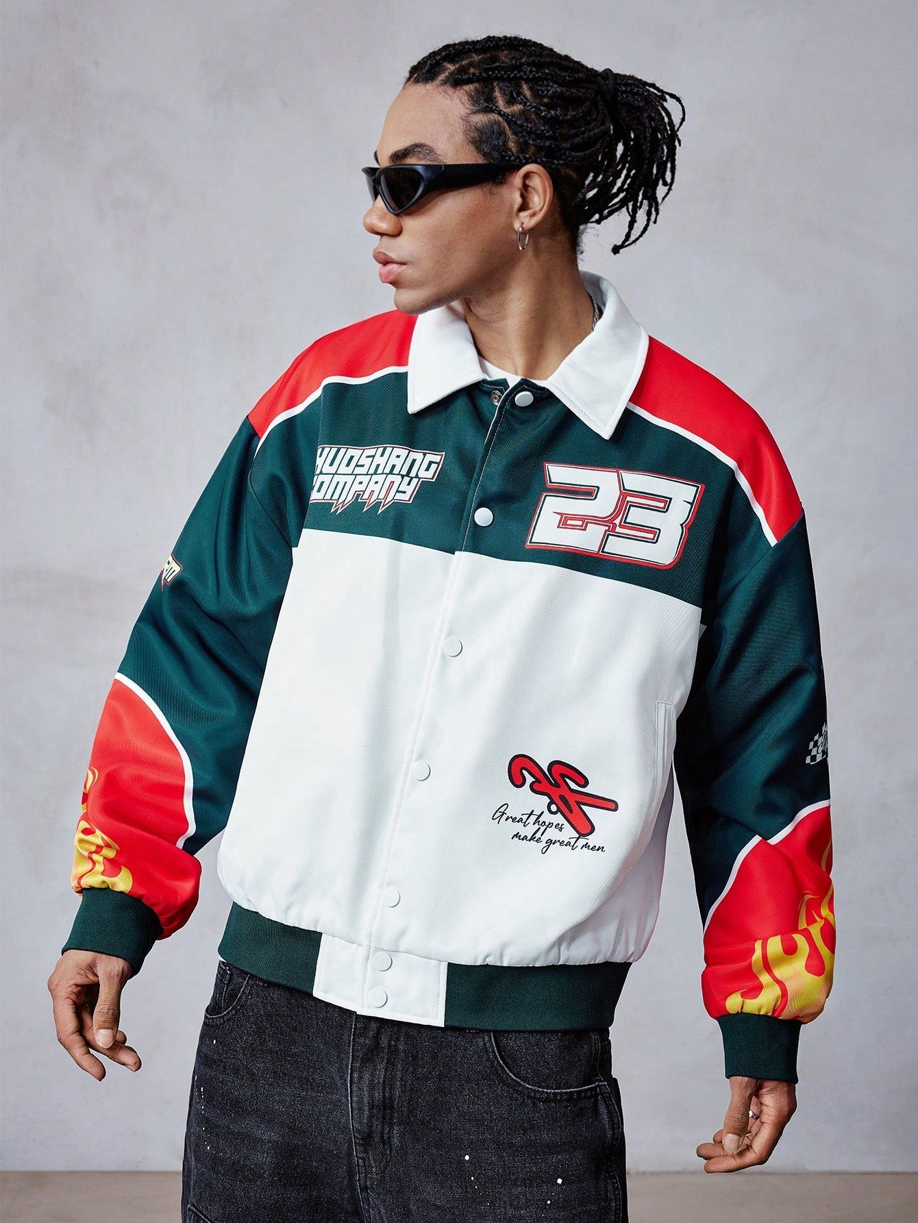 ROMWE MEN Street Life Men's Loose Fit Contrast Color Front Button Sports Jacket