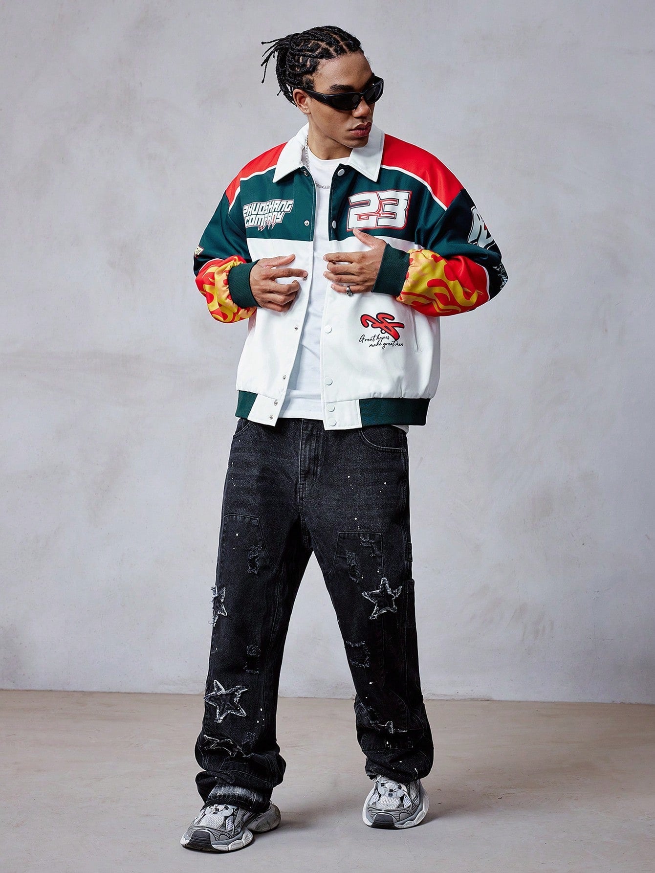 ROMWE MEN Street Life Men's Loose Fit Contrast Color Front Button Sports Jacket