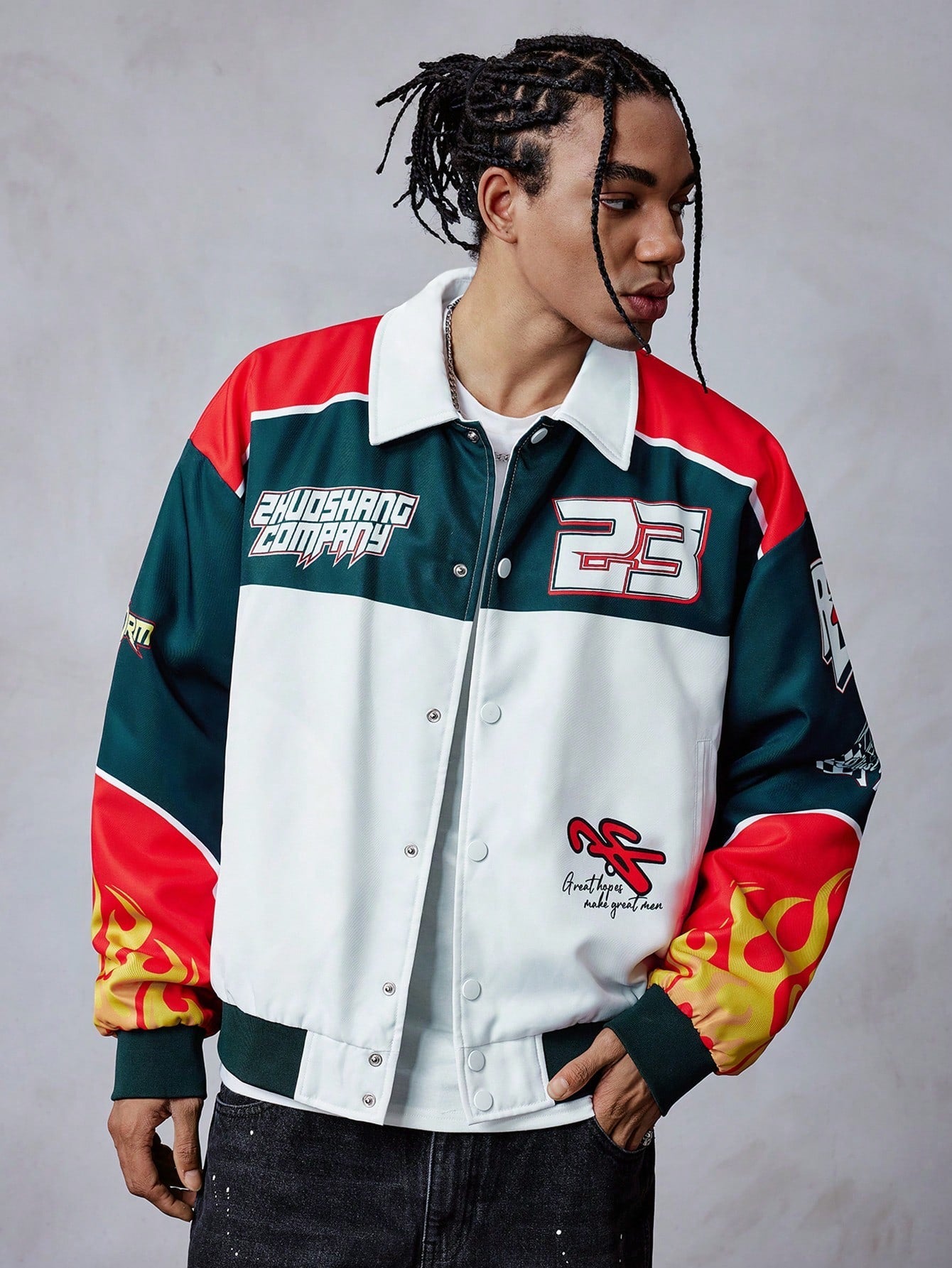 ROMWE MEN Street Life Men's Loose Fit Contrast Color Front Button Sports Jacket
