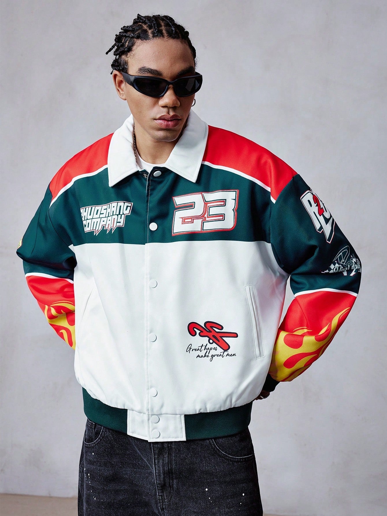 ROMWE MEN Street Life Men's Loose Fit Contrast Color Front Button Sports Jacket