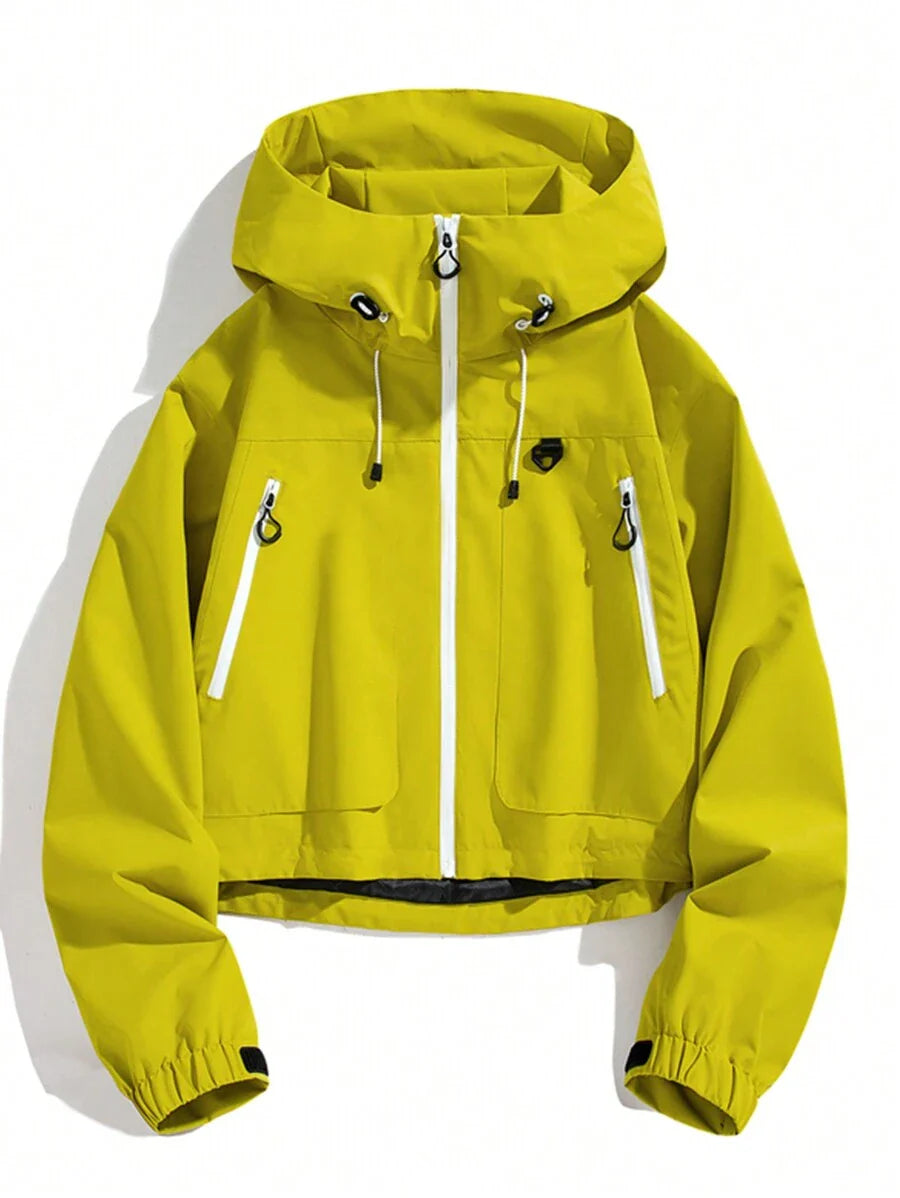 1pc Women's Short Jacket, Spring Lightweight Hooded Multi-Pocket Windbreaker, Water-Resistant Zipper Casual Outdoor