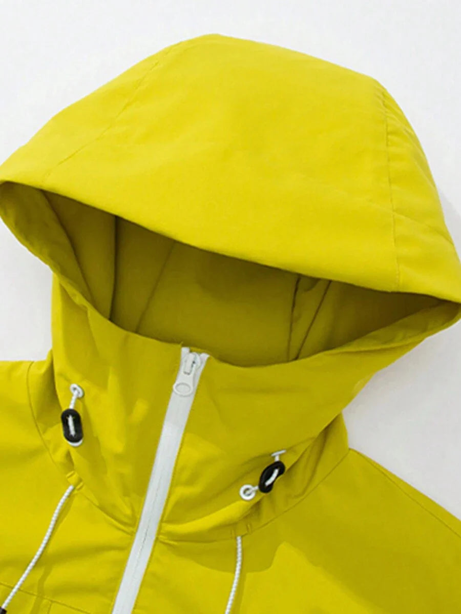 1pc Women's Short Jacket, Spring Lightweight Hooded Multi-Pocket Windbreaker, Water-Resistant Zipper Casual Outdoor