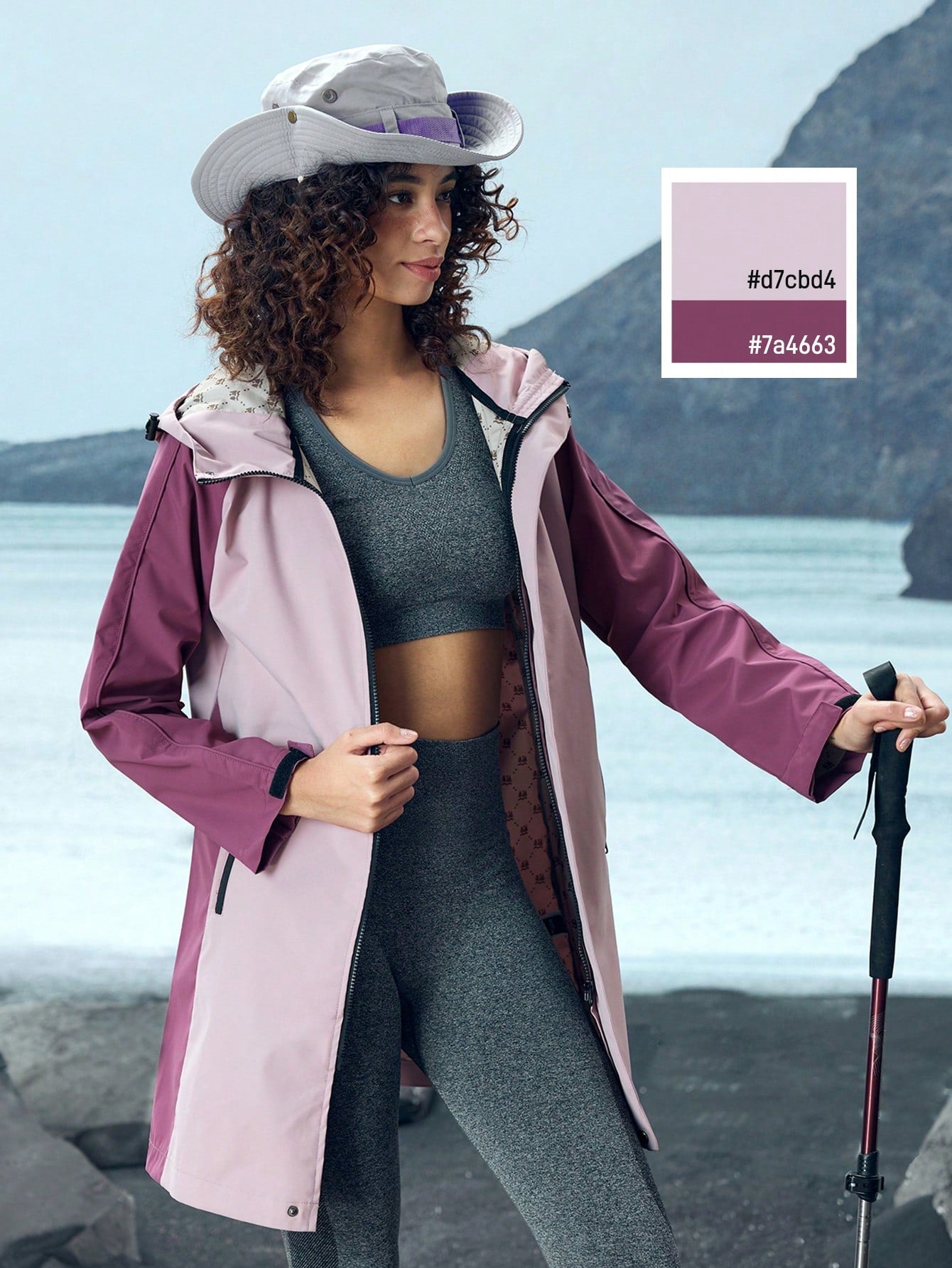 In My Nature Women's Color Block Raglan Sleeve Zipper Pocket Hooded Outdoor Rain Jacket