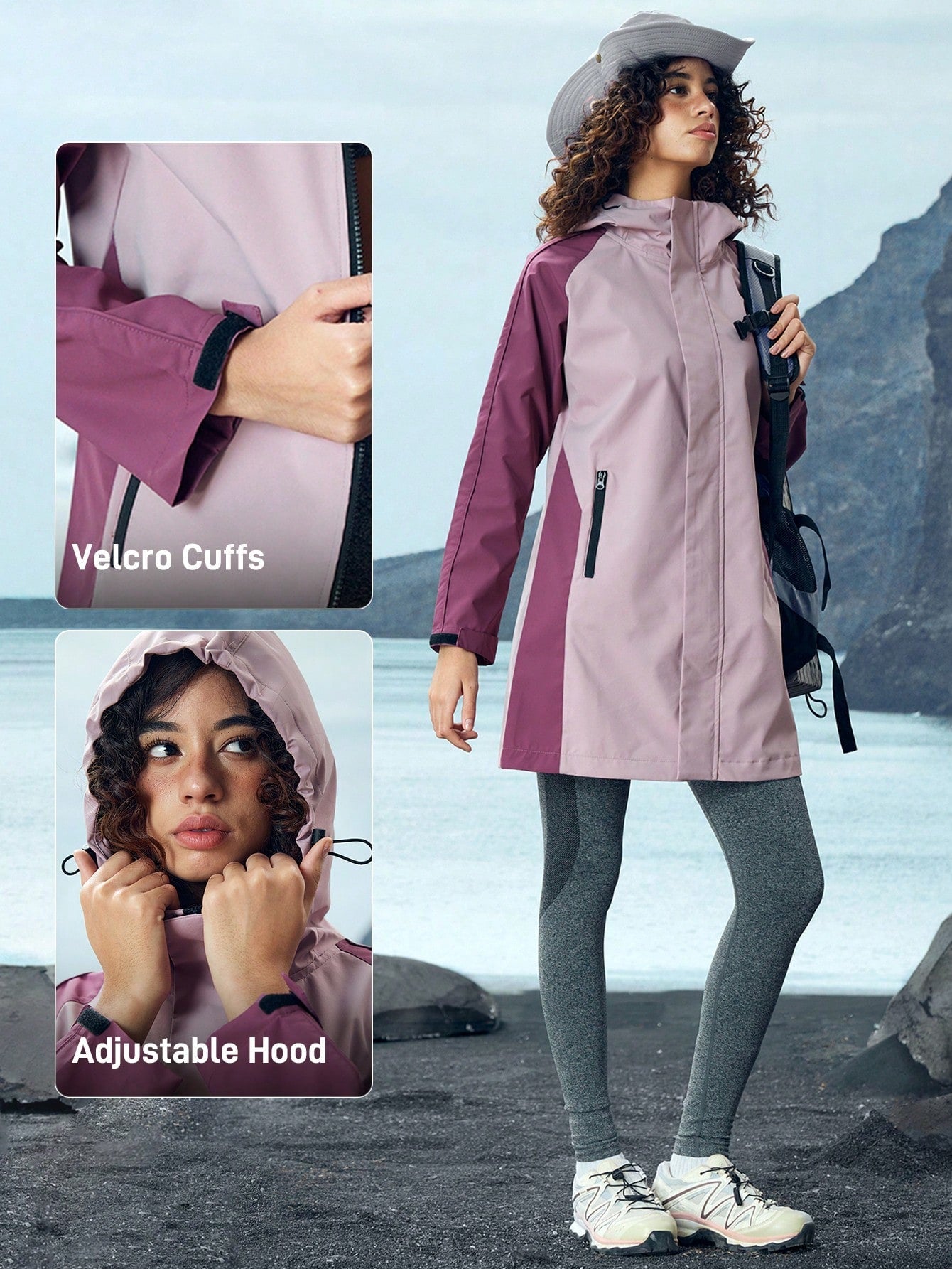 In My Nature Women's Color Block Raglan Sleeve Zipper Pocket Hooded Outdoor Rain Jacket