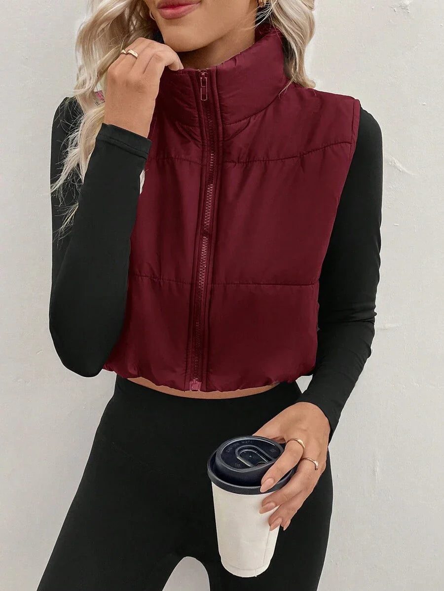 LUNE Women's Casual Warm Zip-Up Cotton Padded Vest For Winter Clothes