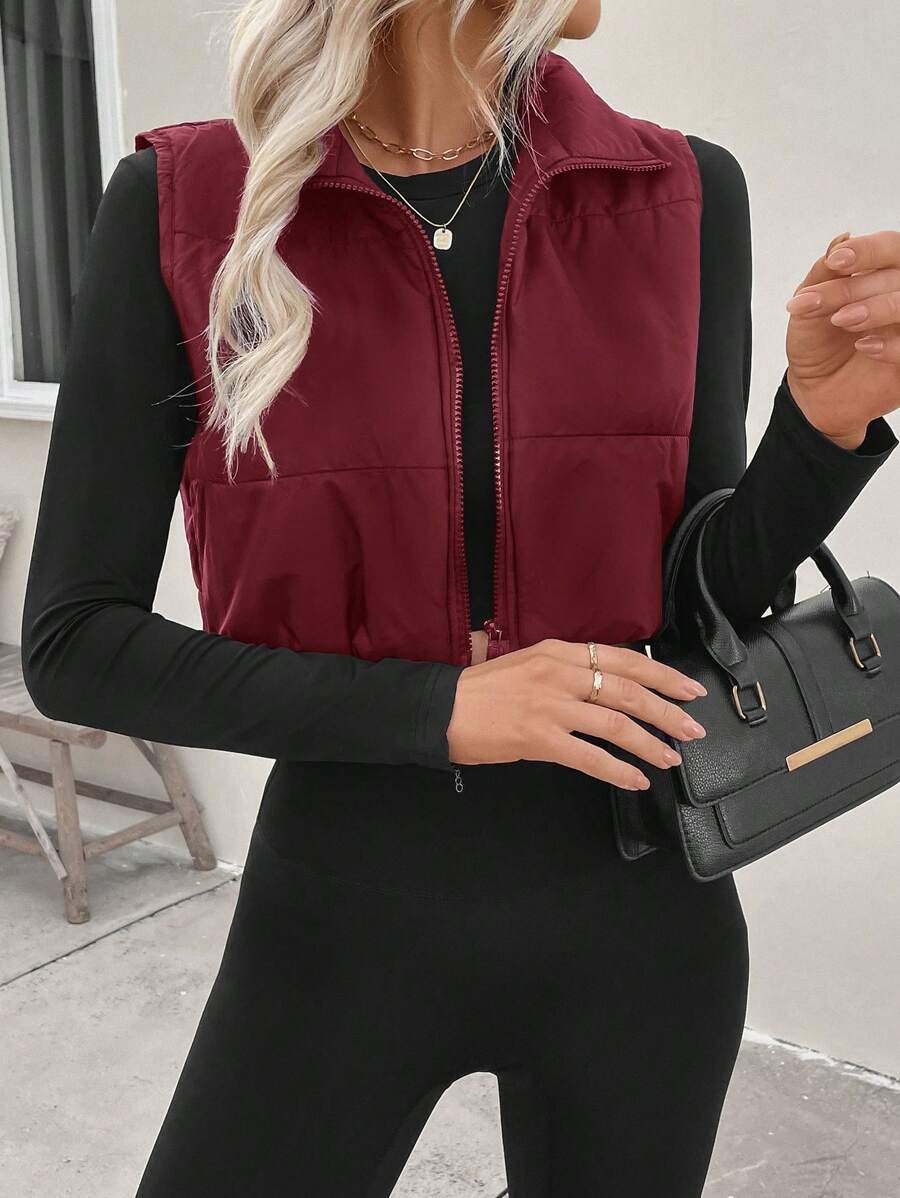LUNE Women's Casual Warm Zip-Up Cotton Padded Vest For Winter Clothes