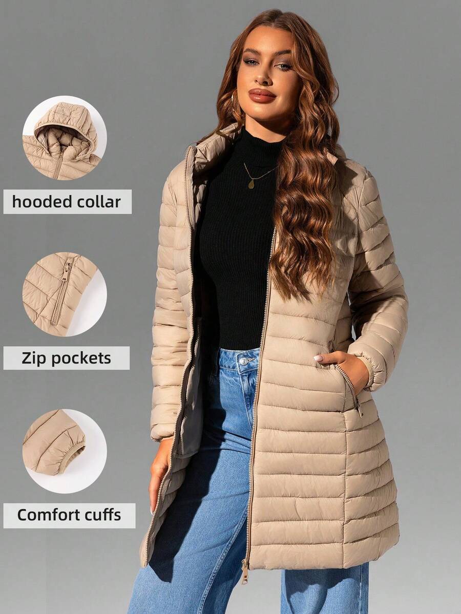 Risissida Women's Casual Hooded Windbreaker With Pockets, Padded Jacket Is Lightweight And Suitable For Everyday Wear