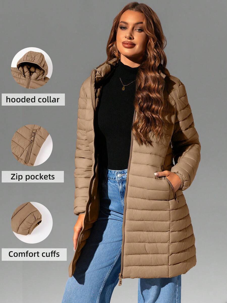 Risissida Women's Casual Hooded Windbreaker With Pockets, Padded Jacket Is Lightweight And Suitable For Everyday Wear