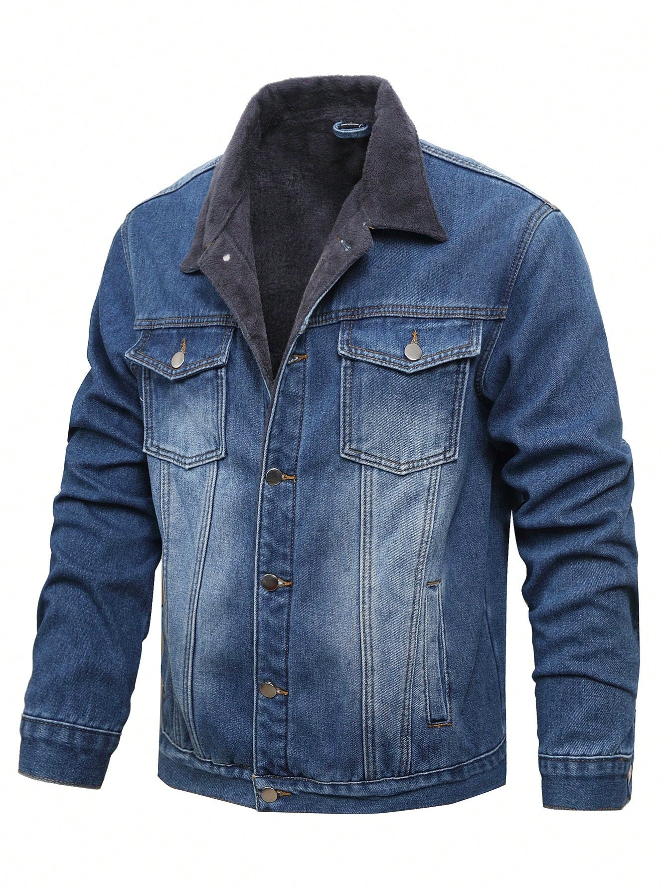 Manfinity Homme Men's Casual Water-Washed Thermal Lined Denim Jacket, Autumn/Winter