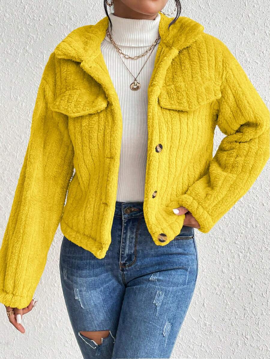 EMERY ROSE Flap Detail Fluffy Jacket Fall Winter Cloth For Women