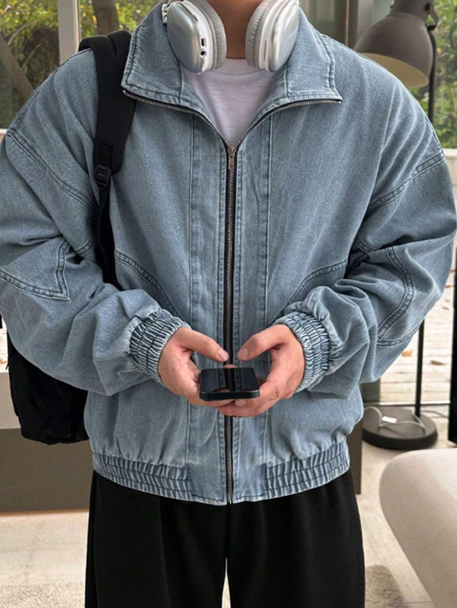 DAZY Men's Solid Color Blue Denim Jacket For Autumn