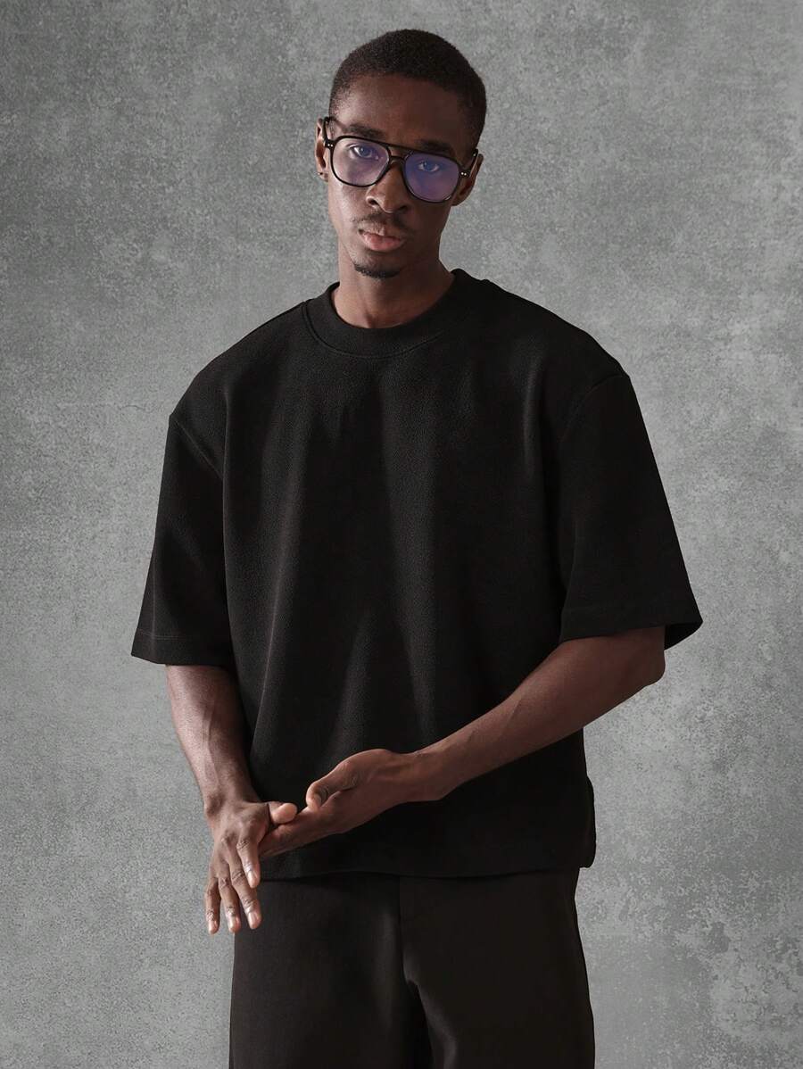 SUMWON Boxy Cut Cropped Jersey T Shirt With Modern Design