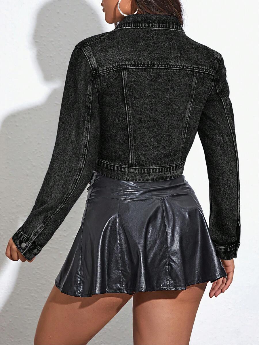 EMERY ROSE Flap Pocket Crop Denim Jacket