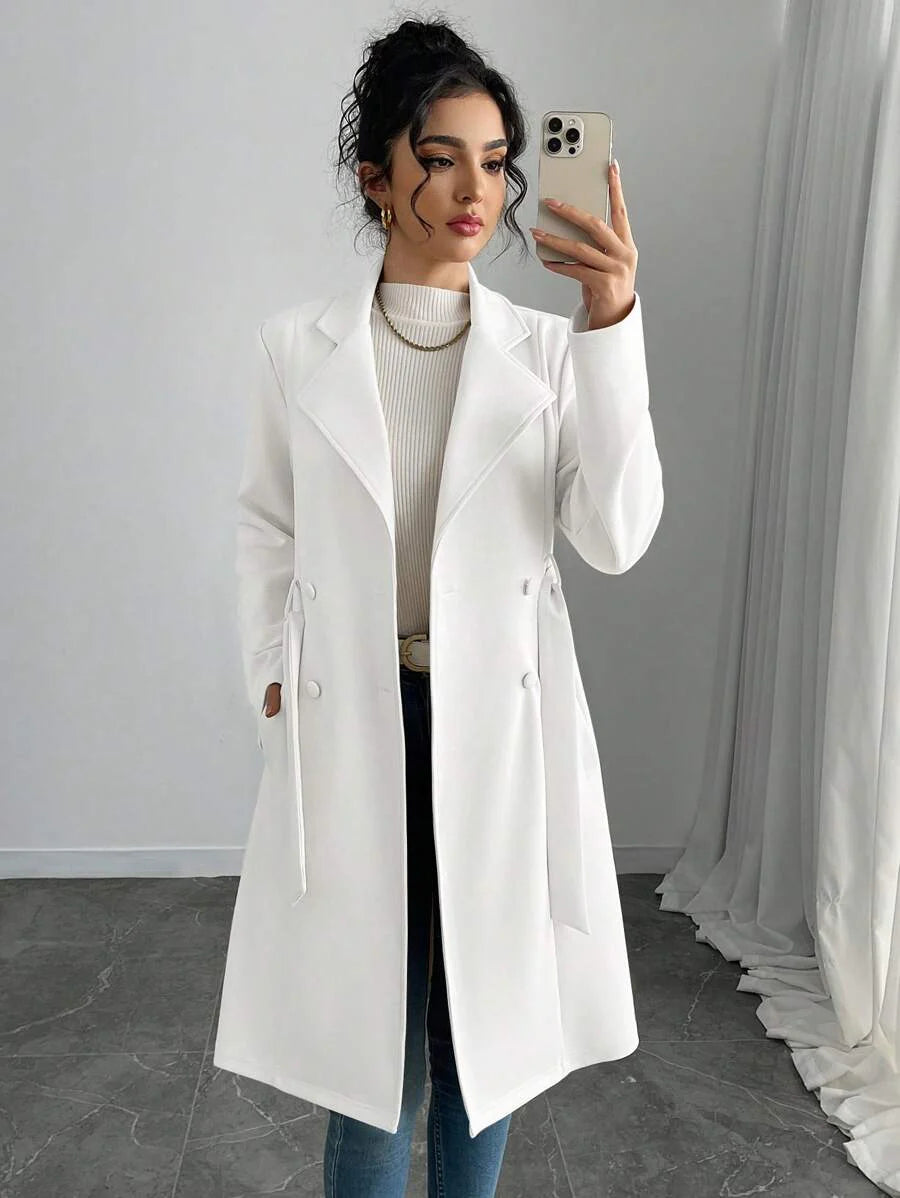RosyDaze Women's Solid Color Faux Suede Double-Breasted Side Pocket Regular Jacket Fall Winter Cloth For Women