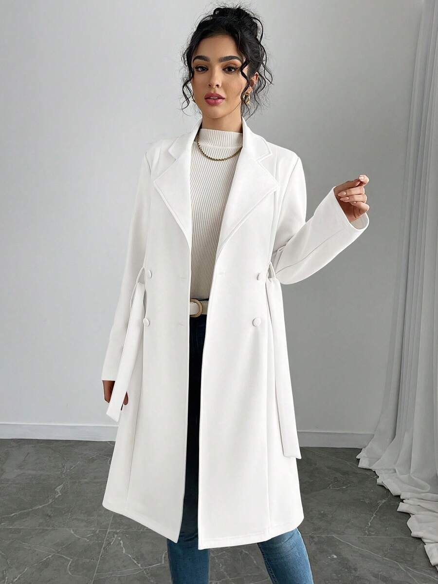 RosyDaze Women's Solid Color Faux Suede Double-Breasted Side Pocket Regular Jacket Fall Winter Cloth For Women