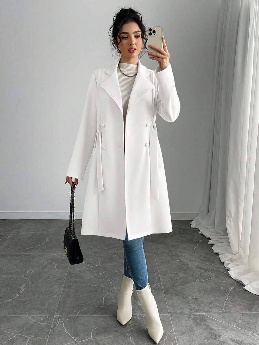 RosyDaze Women's Solid Color Faux Suede Double-Breasted Side Pocket Regular Jacket Fall Winter Cloth For Women
