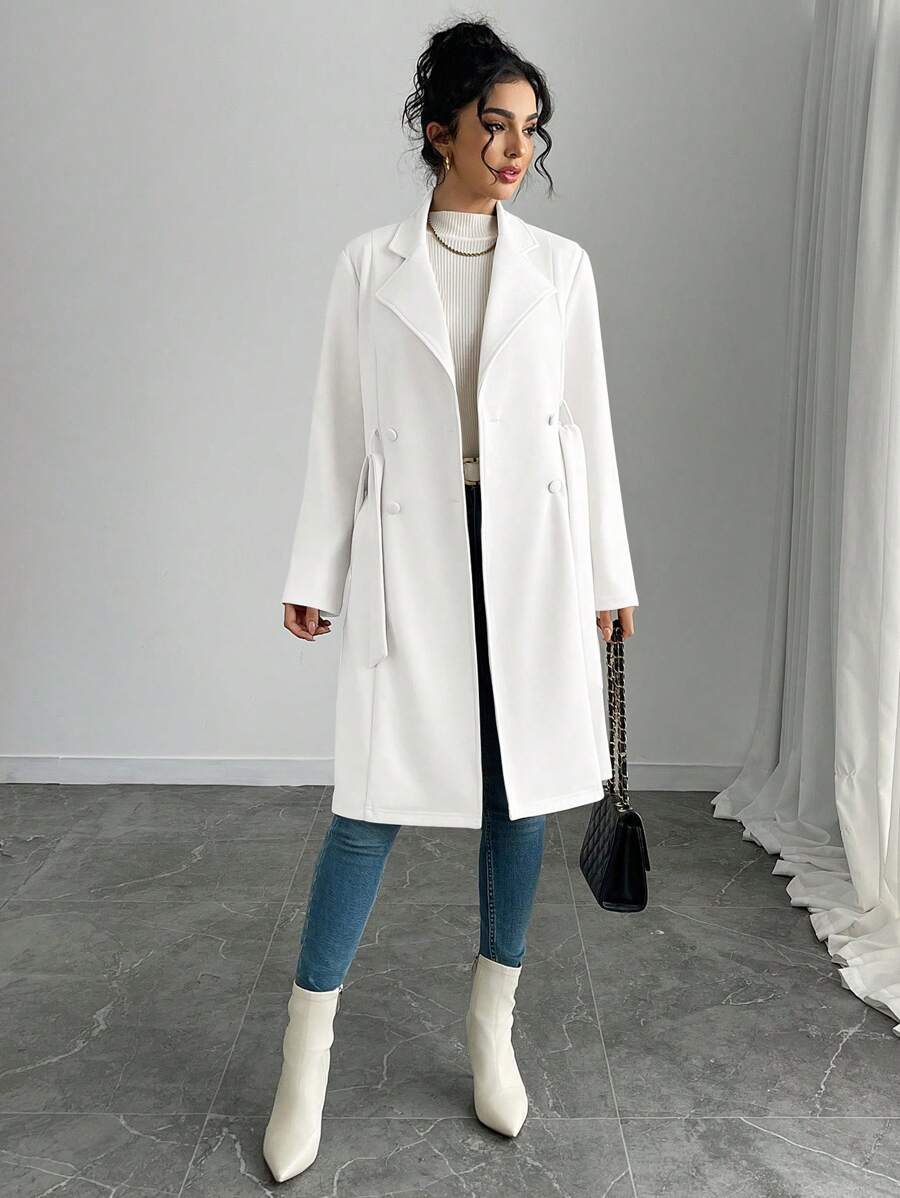 RosyDaze Women's Solid Color Faux Suede Double-Breasted Side Pocket Regular Jacket Fall Winter Cloth For Women