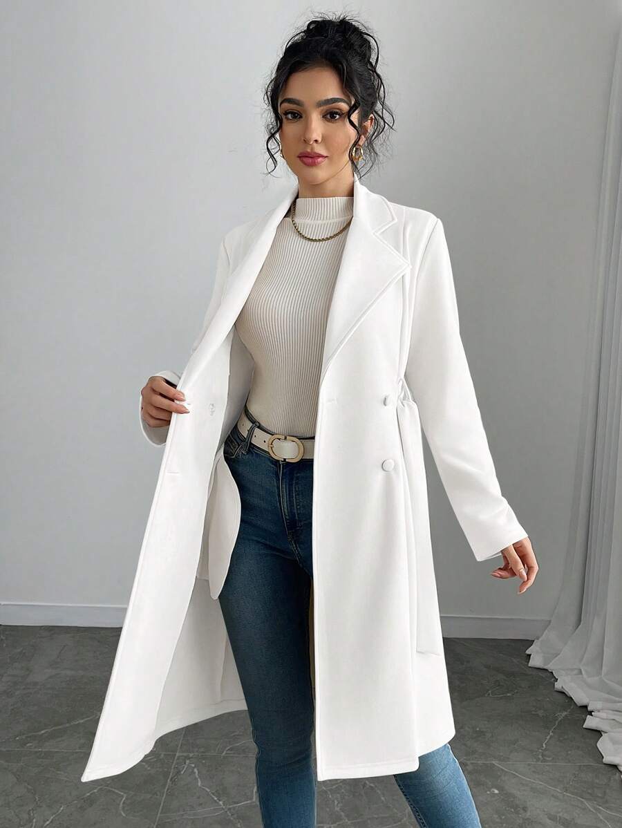 RosyDaze Women's Solid Color Faux Suede Double-Breasted Side Pocket Regular Jacket Fall Winter Cloth For Women