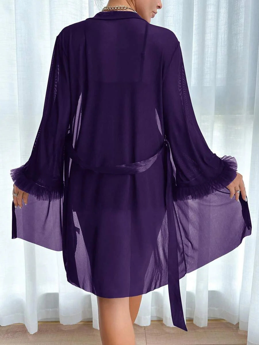 Slumberist 2pcs Set: Fishbone Style Cinch Waist Lace Cami Nightgown