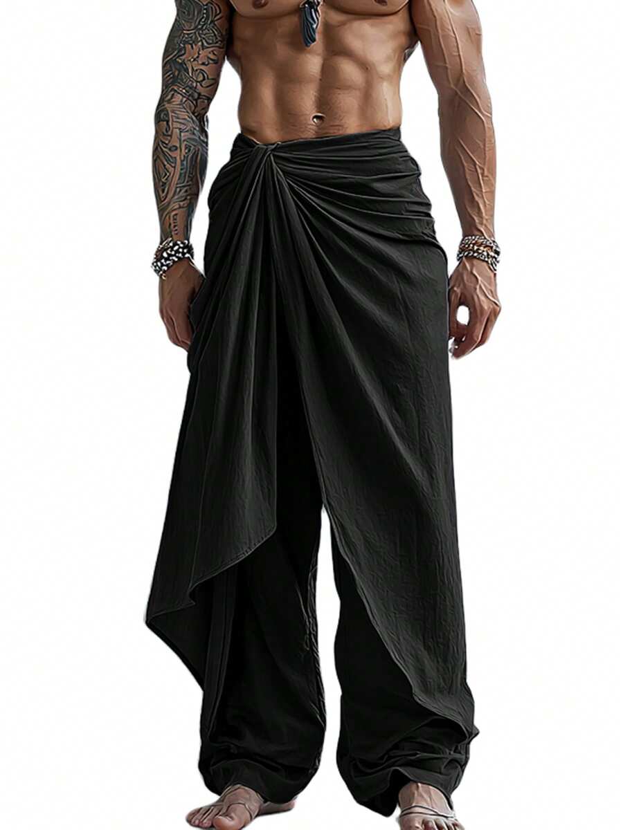 INCERUN Fashion Men Elastic High Waist Wrap Ruffles Palazzo Culotte Long Pants Summer Holiday Party Casual Loose Trousers Bottoms